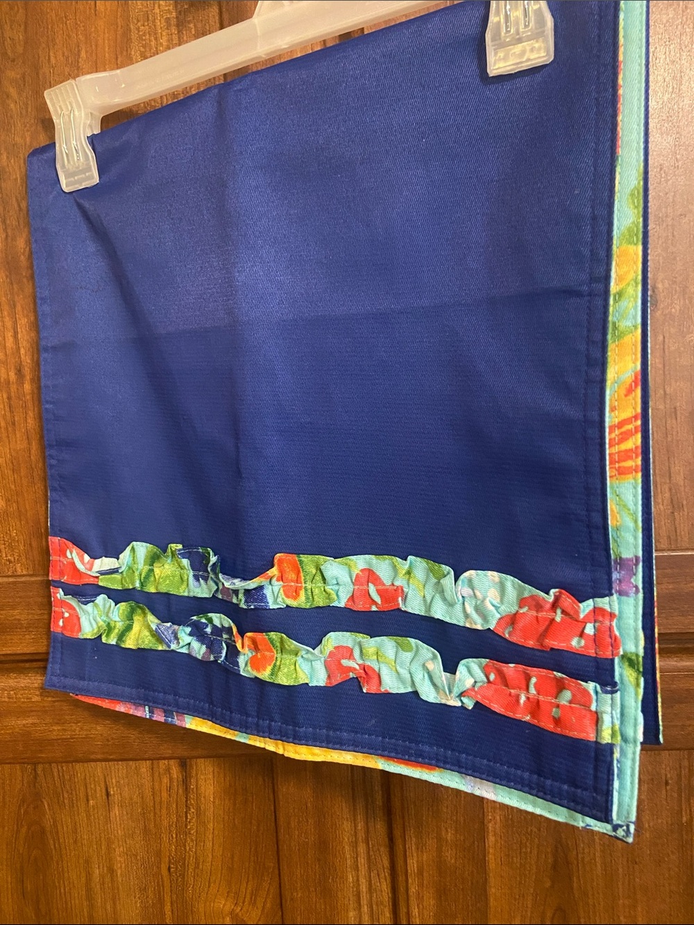 The Pioneer Woman Navy Table Runner with Multicolor Floral Ruffle